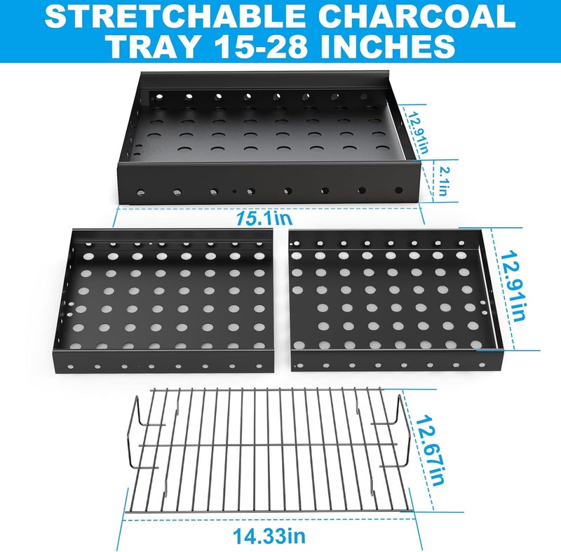LS'BABQ Stretchable 15-28 Inches Charcoal Tray Replacement Parts for Pit Boss Memphis I, Expert 24, Chargriller PS9900 2190, 6500, 6800, 8500 Grill Basket Pan for Smoke Hollow 47183T-21 - Image 2